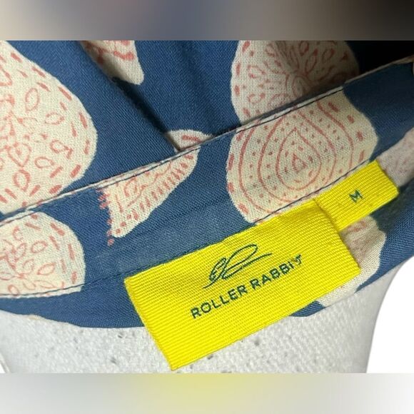 Roller Rabbit (M) Cora Mercury Blue Seashell Split Neck Long Sleeve Mini Dress - Picture 5 of 6